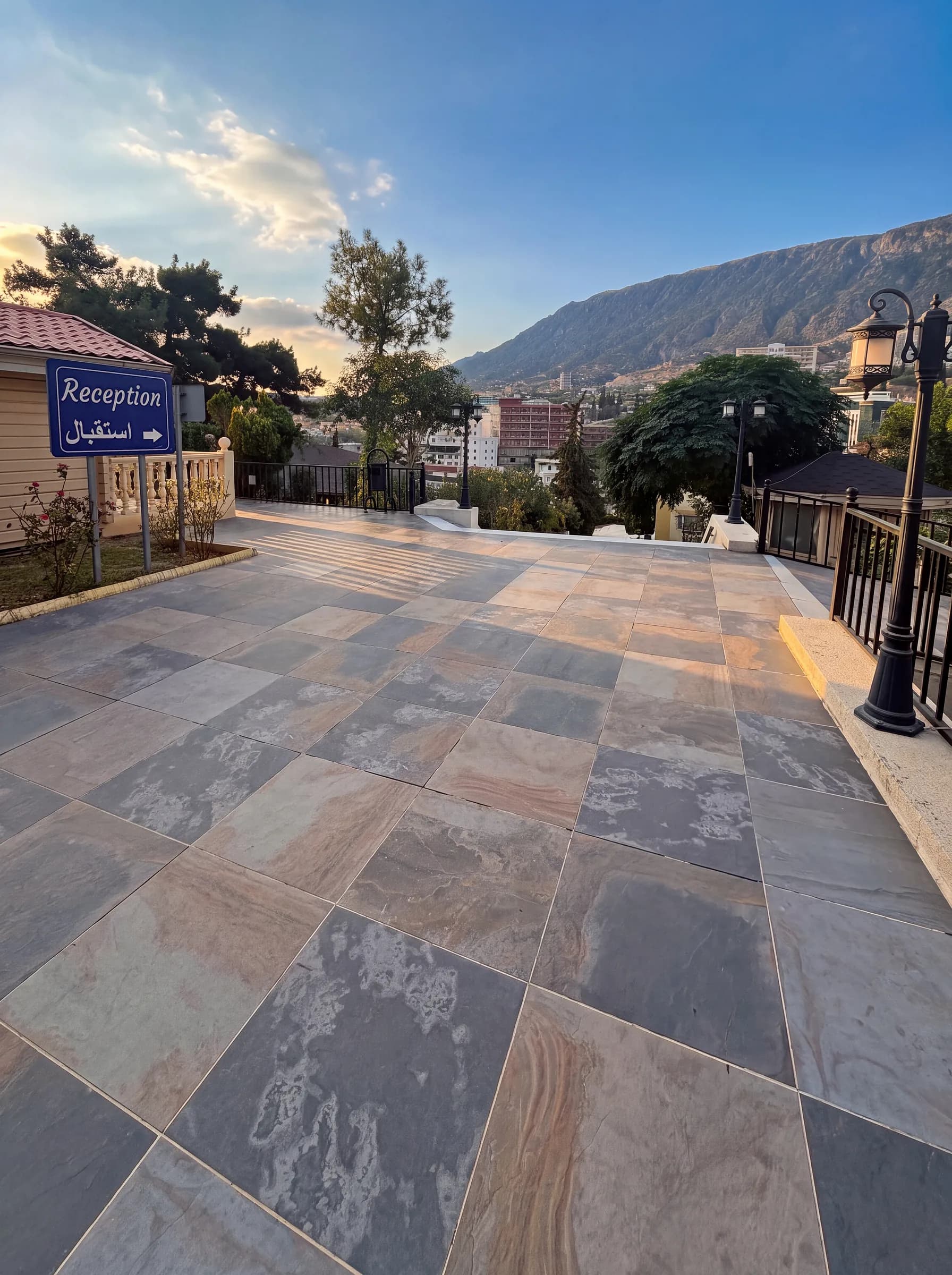 The reception square and the view of Safeen Mountain